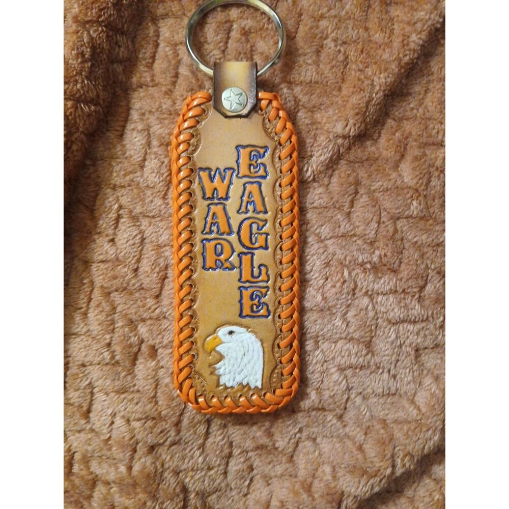 Auburn Tigers War Eagle Leather Keychain Orange Laced Eagle New